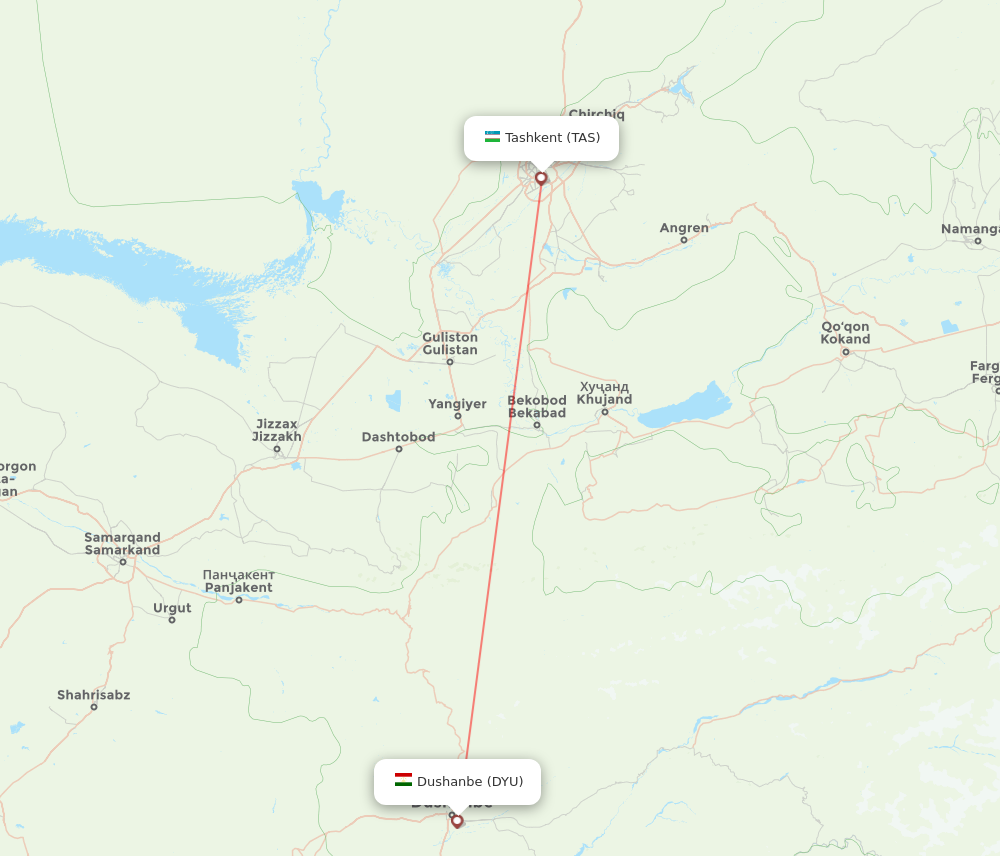 DYU to TAS flights and routes map