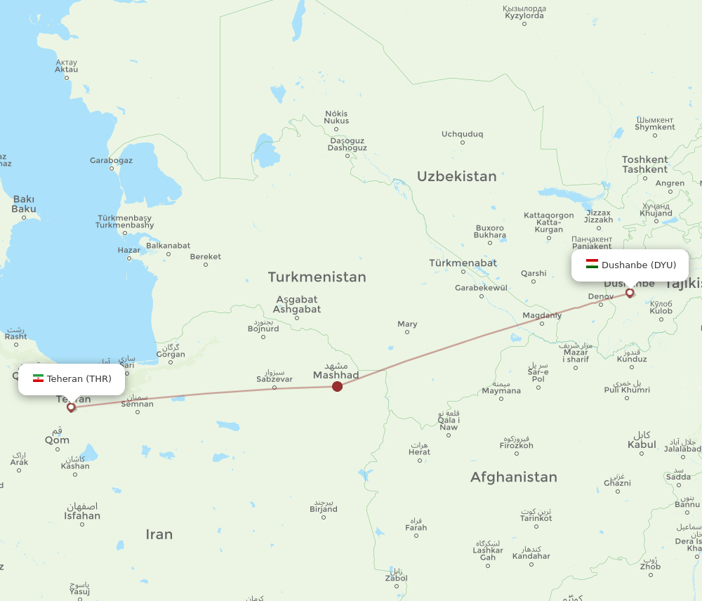 DYU to THR flights and routes map