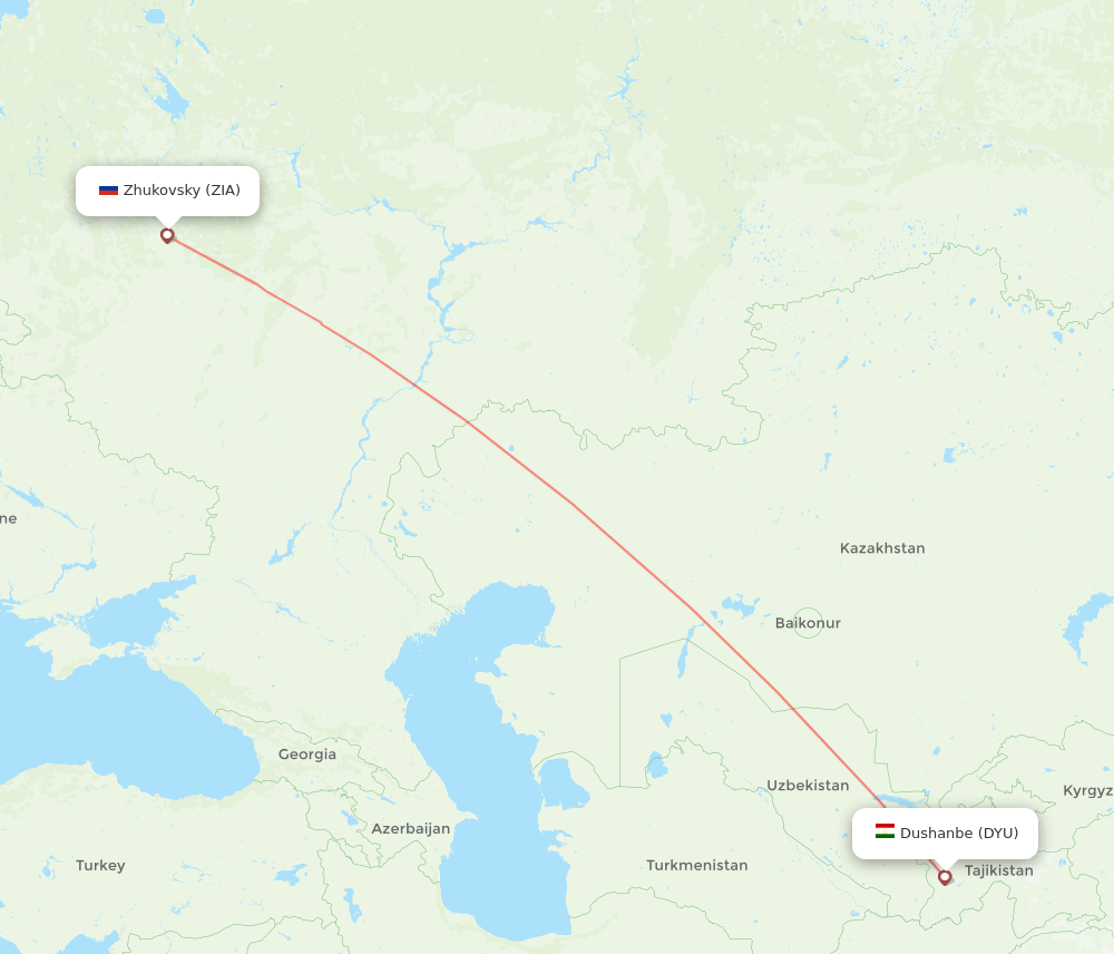 DYU to ZIA flights and routes map