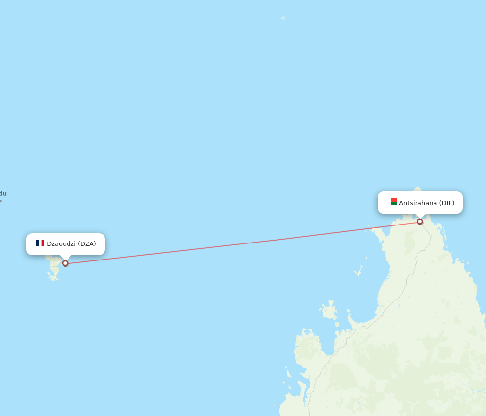 Dzaoudzi - Antsiranana route map and flight paths