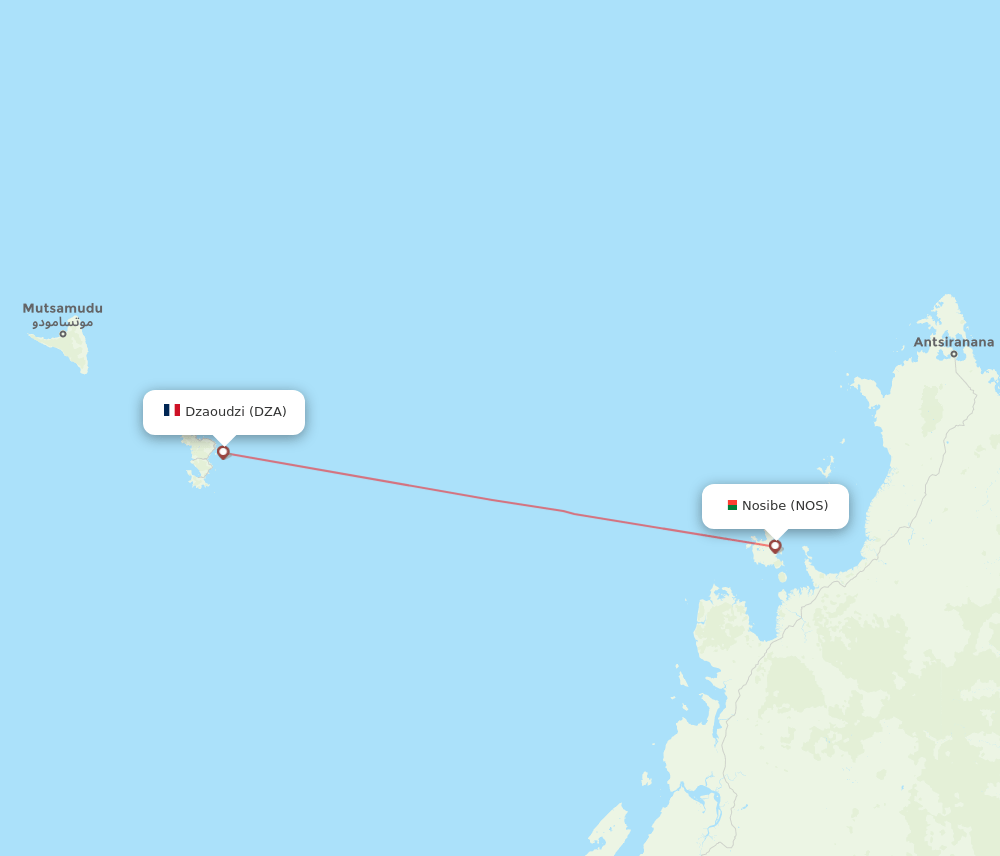 DZA to NOS flights and routes map