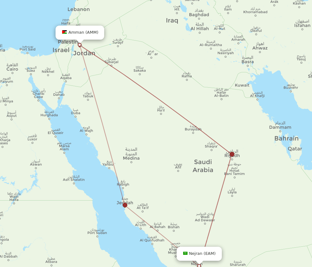 EAM to AMM flights and routes map