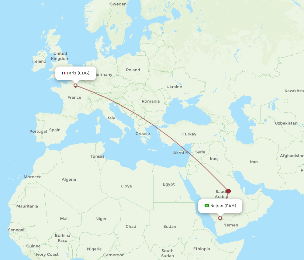 EAM-CDG flight routes
