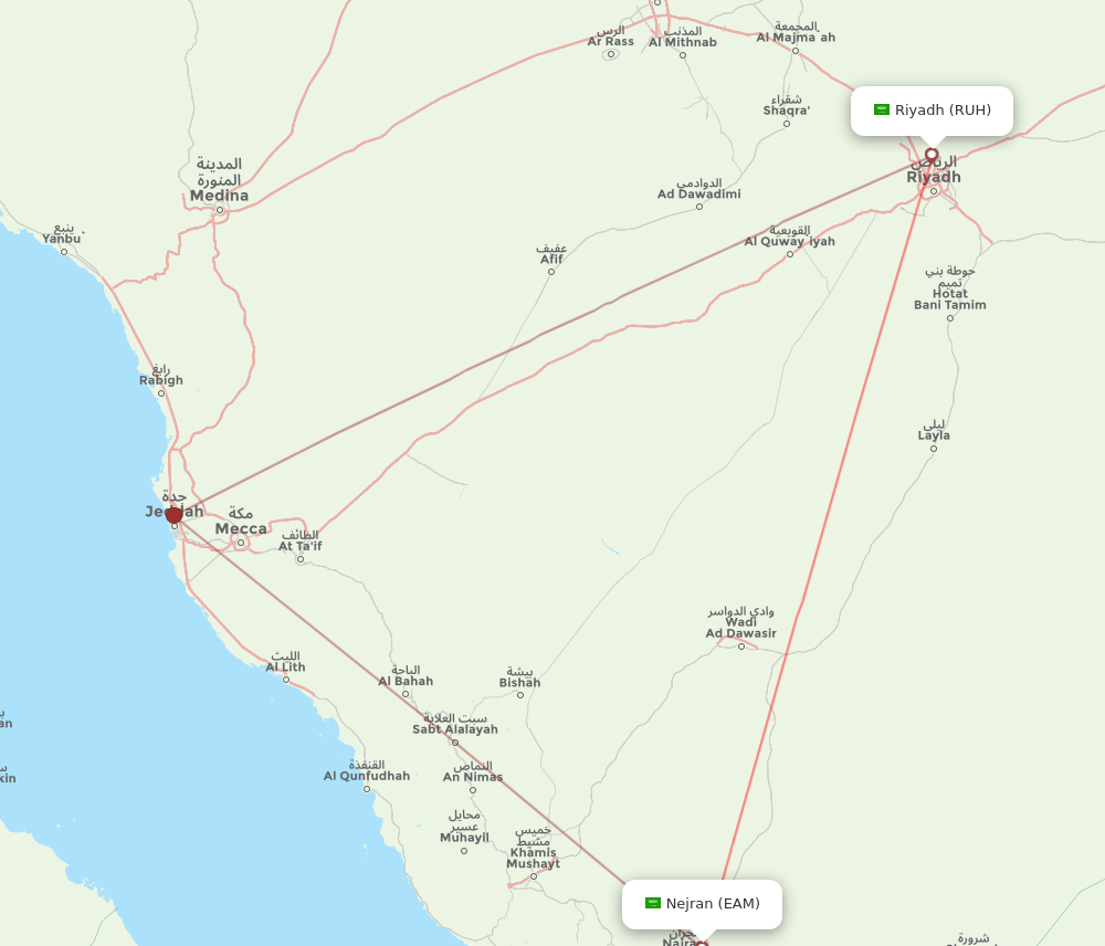 EAM to RUH flights and routes map