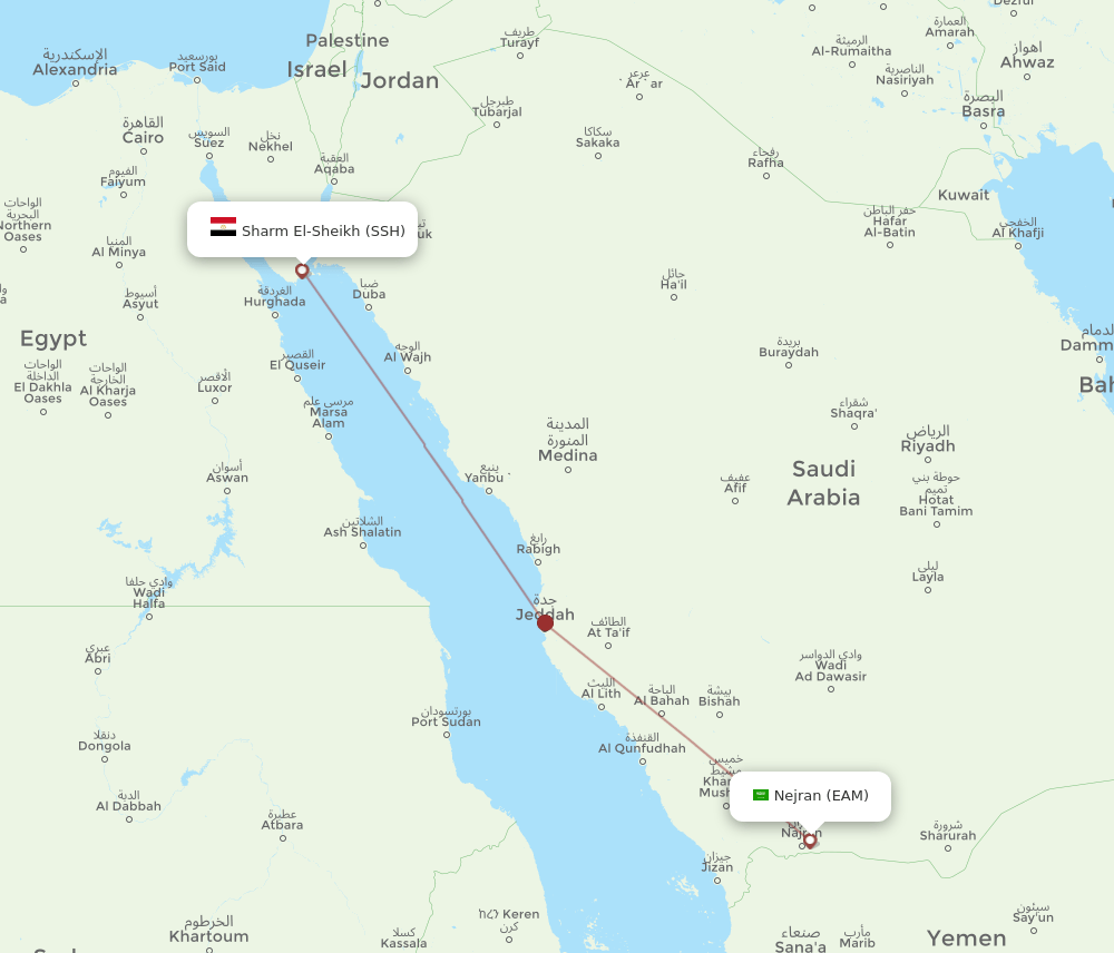 Sharm el Sheikh - Nejran route map and flight paths