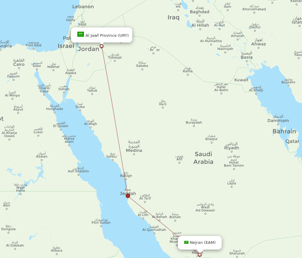 Gurayat - Nejran route map and flight paths