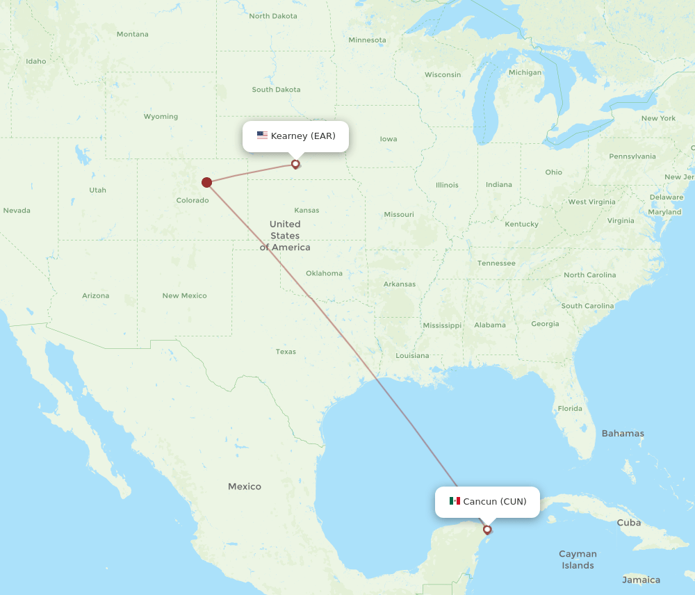 EAR to CUN flights and routes map