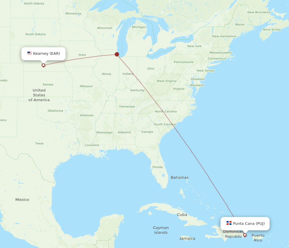 EAR-PUJ flight routes