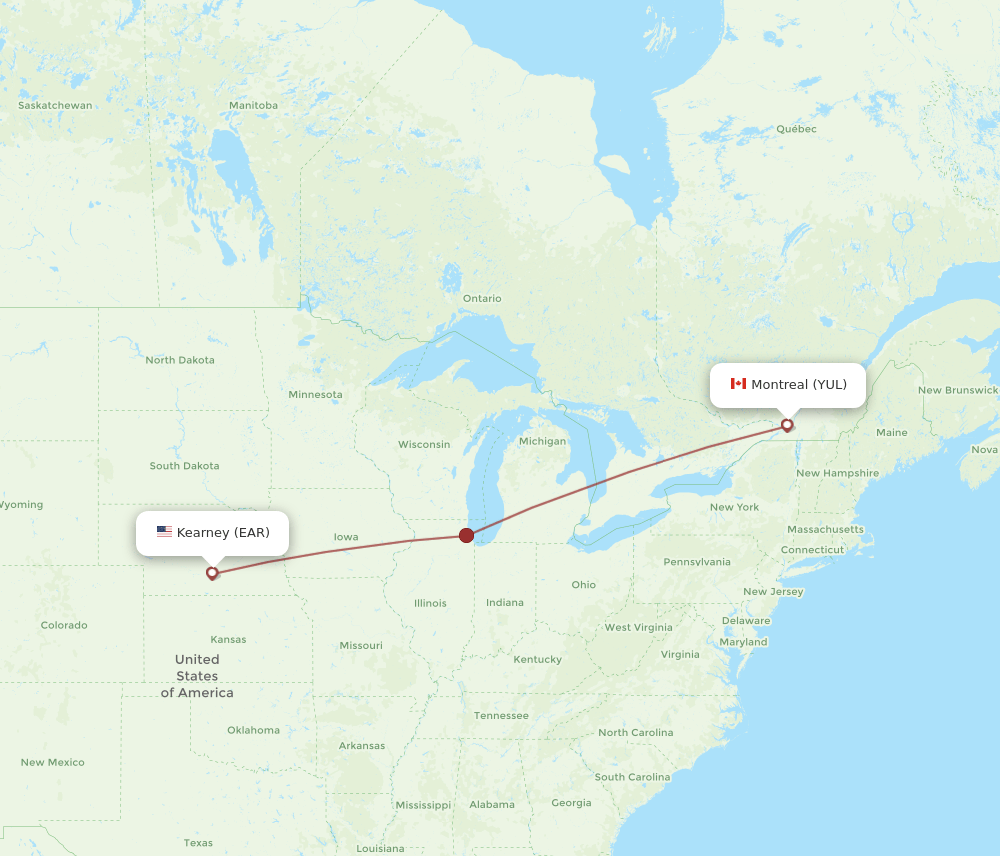 EAR-YUL flight routes