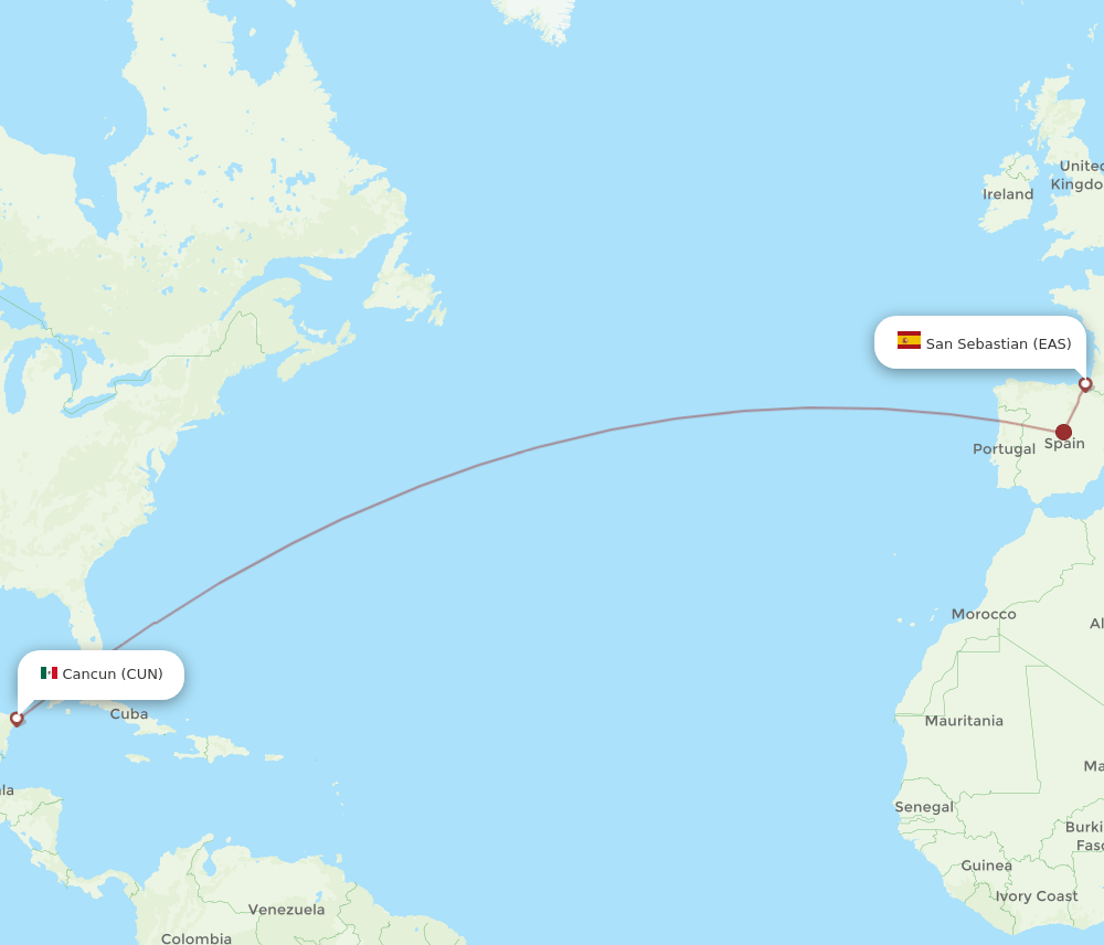 EAS-CUN flight routes
