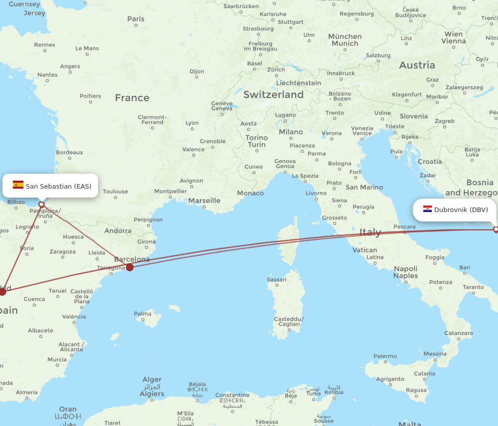 EAS-DBV flight routes