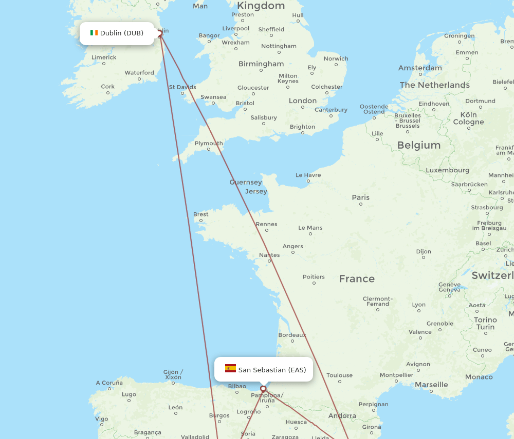 EAS-DUB flight routes