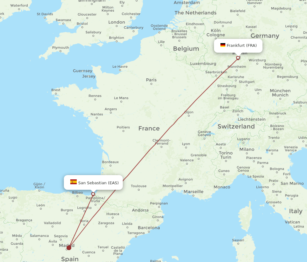 EAS-FRA flight routes