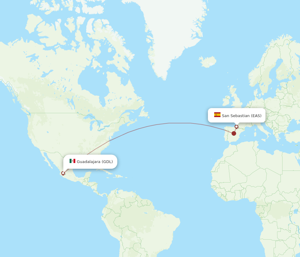 EAS-GDL flight routes