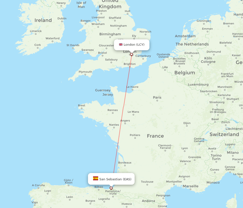 San Sebastian - London route map and flight paths