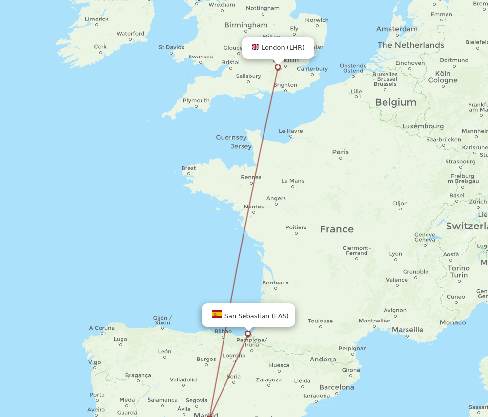 EAS-LHR flight routes