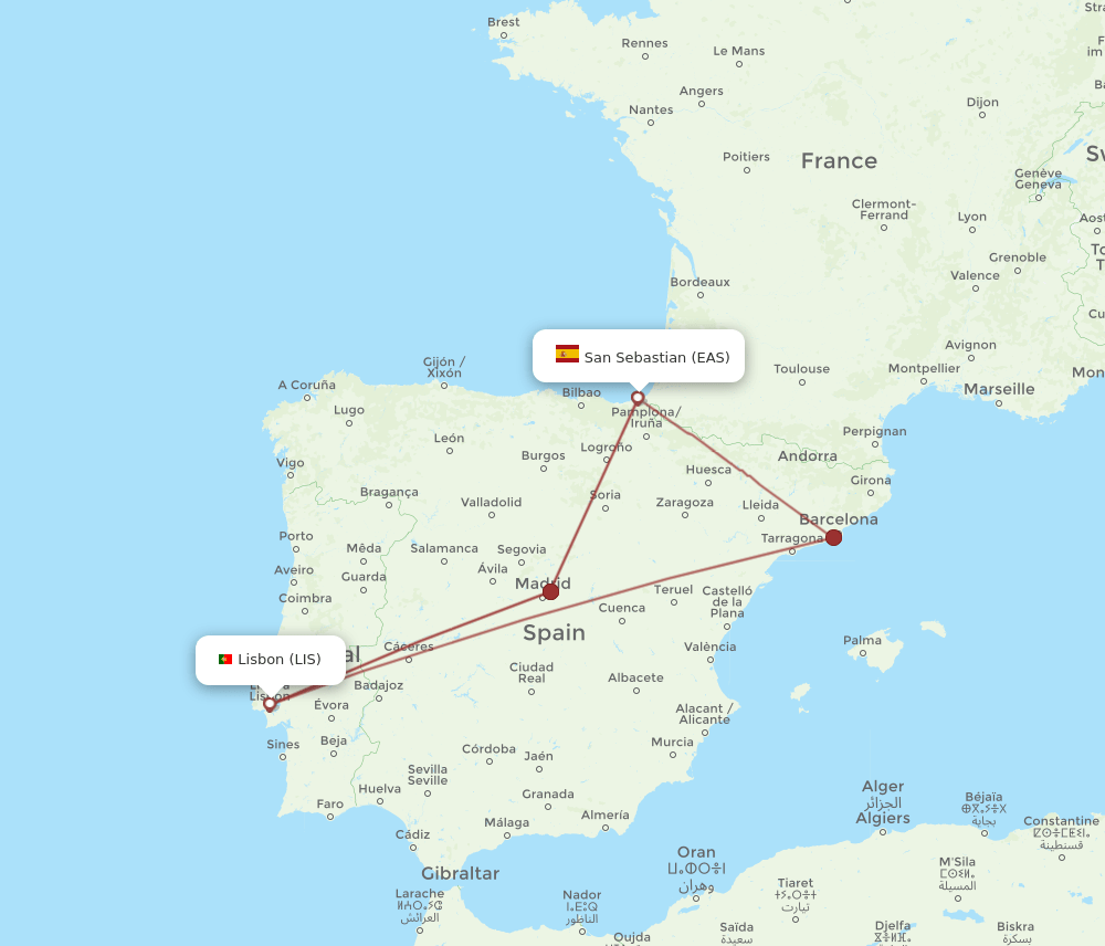 EAS-LIS flight routes