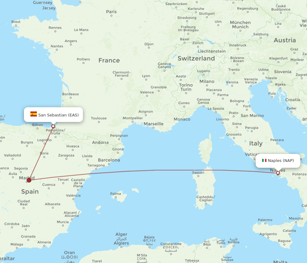 EAS-NAP flight routes
