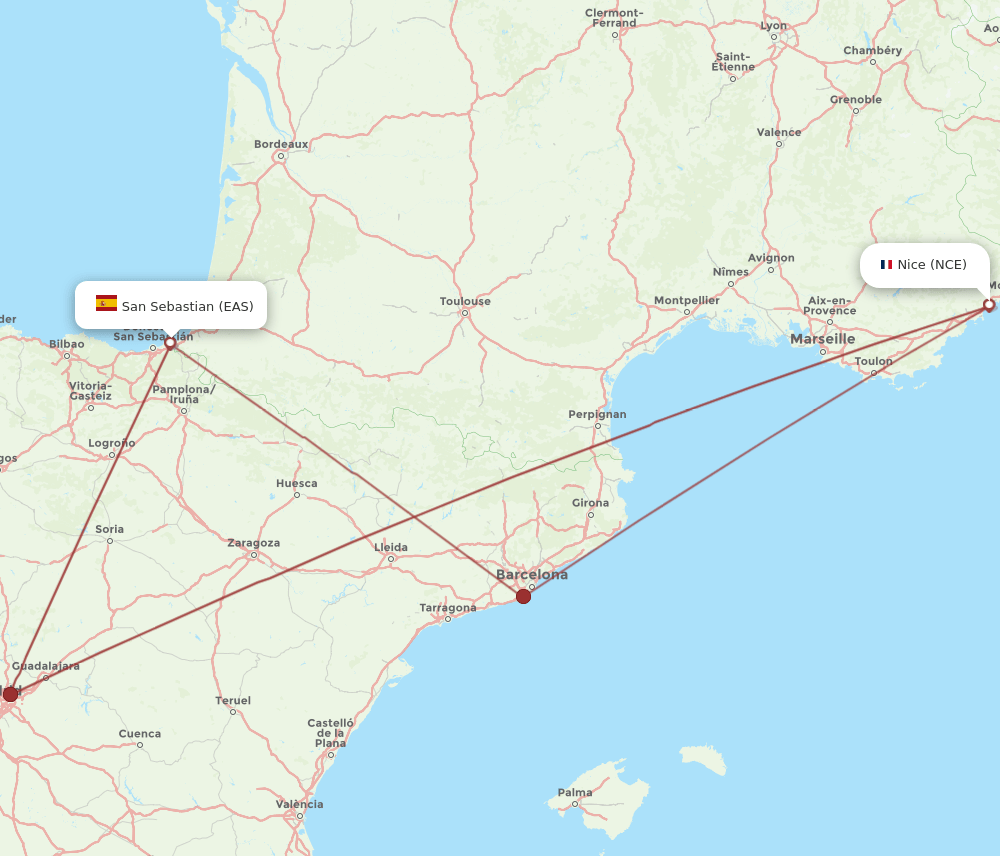 EAS-NCE flight routes