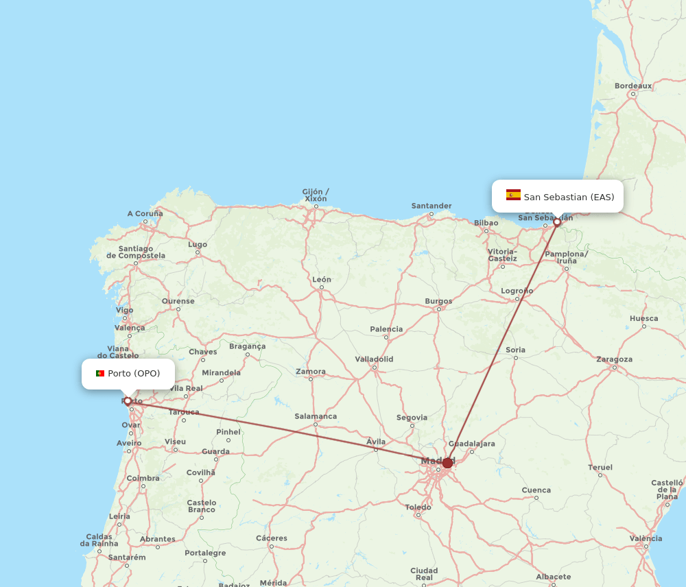 EAS-OPO flight routes