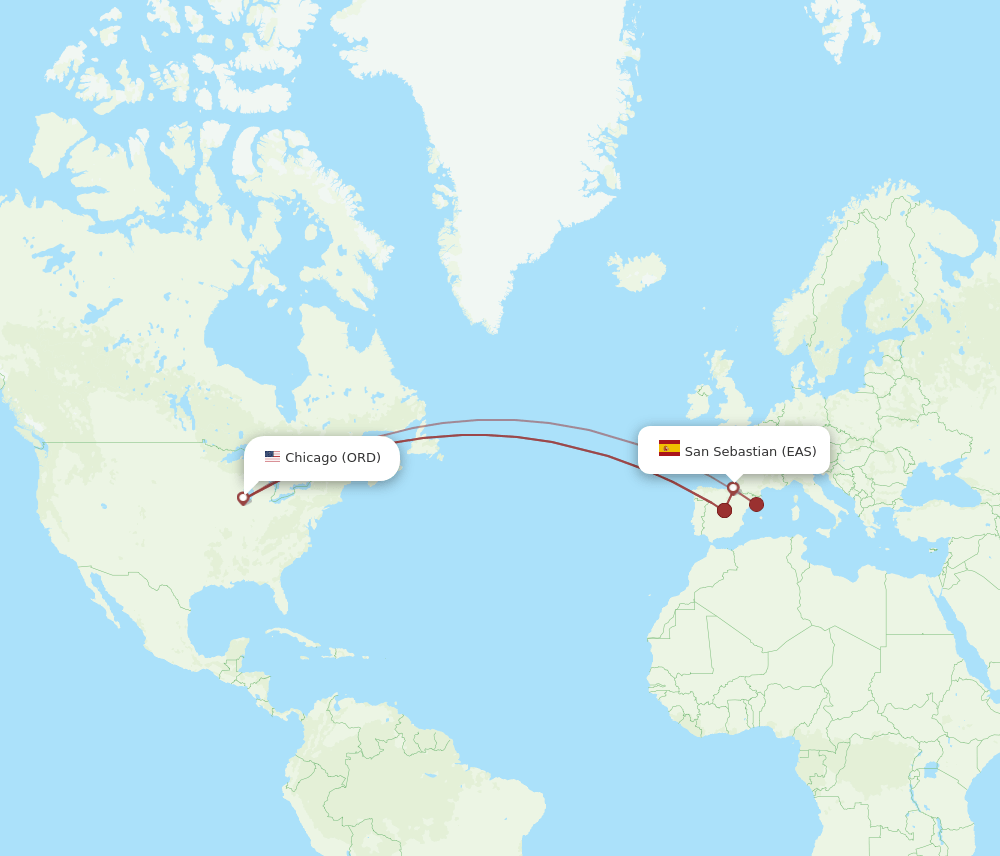 EAS-ORD flight routes