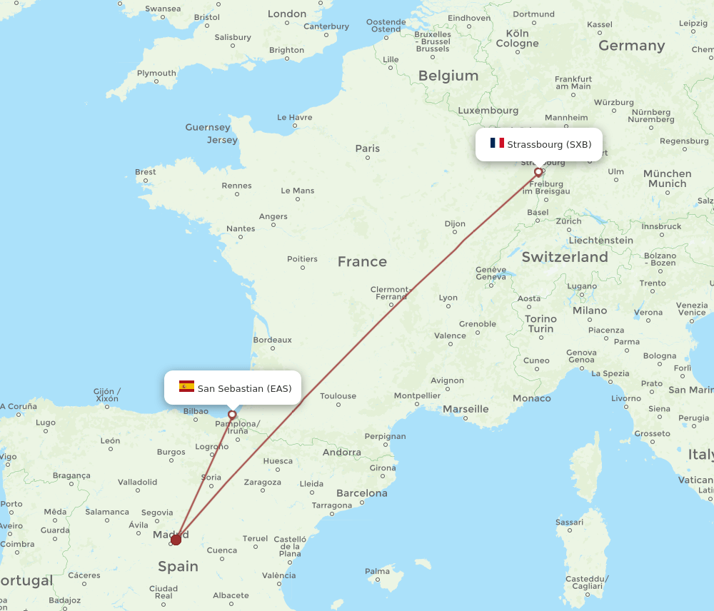 SXB to EAS flights and routes map