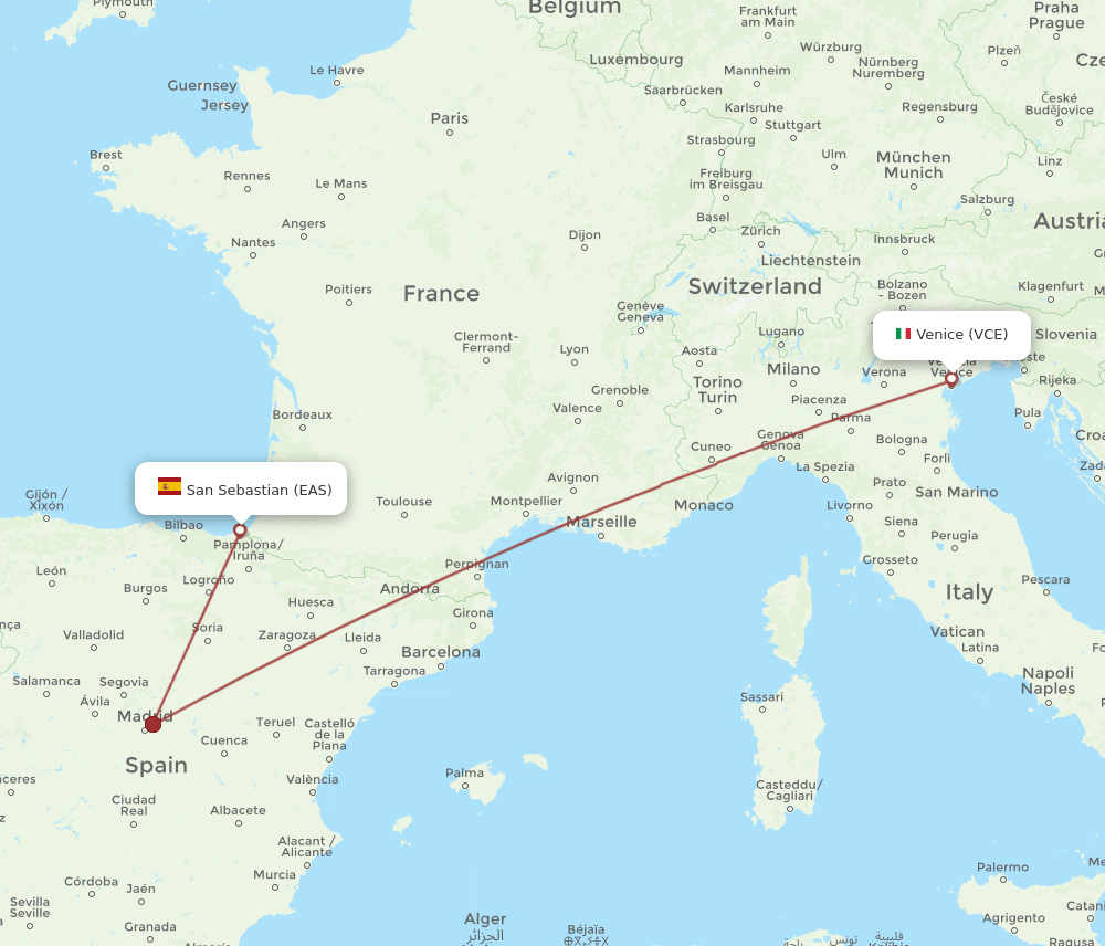 EAS-VCE flight routes