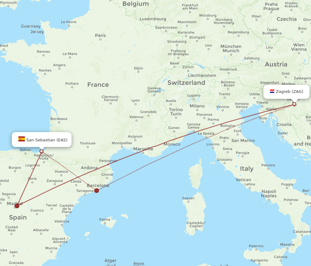 EAS-ZAG flight routes