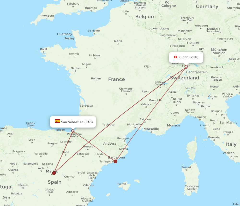EAS-ZRH flight routes