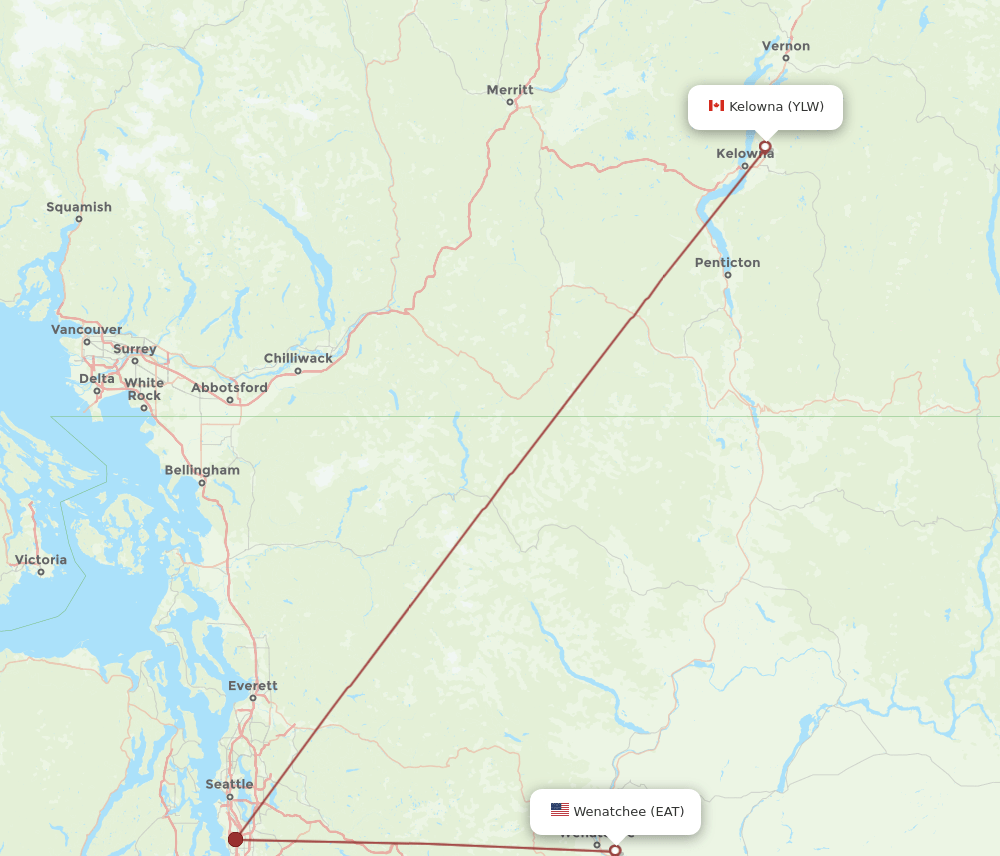 Kelowna - Wenatchee route map and flight paths