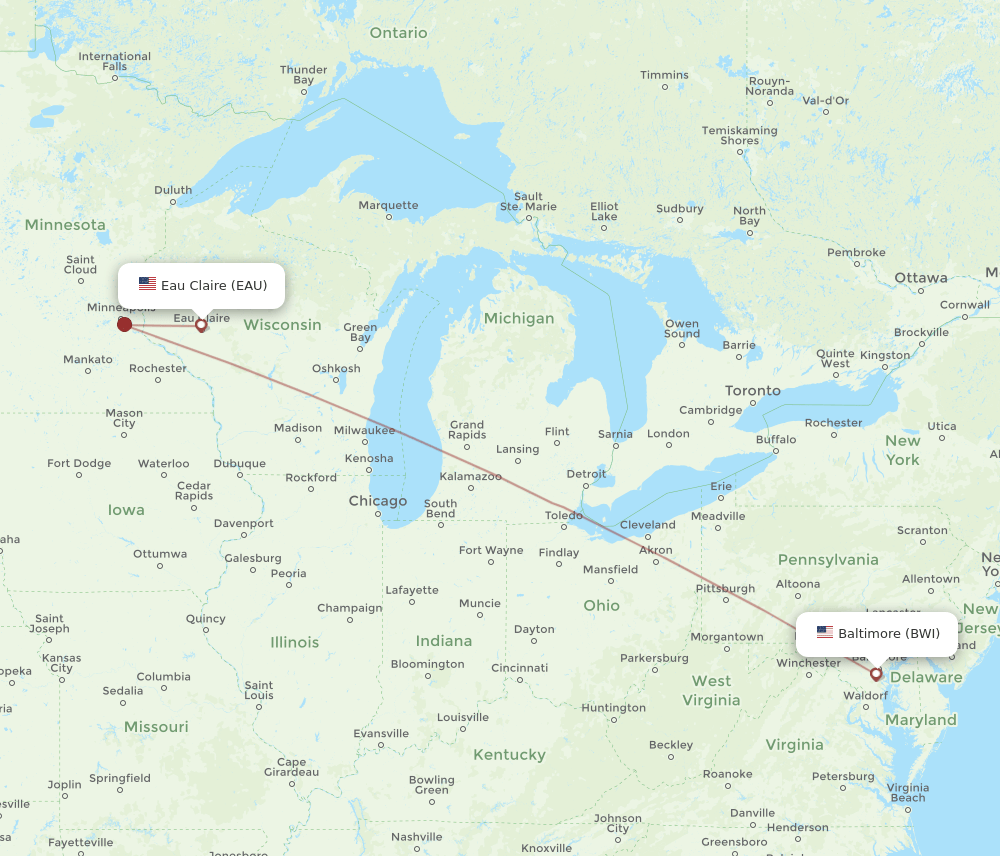 EAU-BWI flight routes
