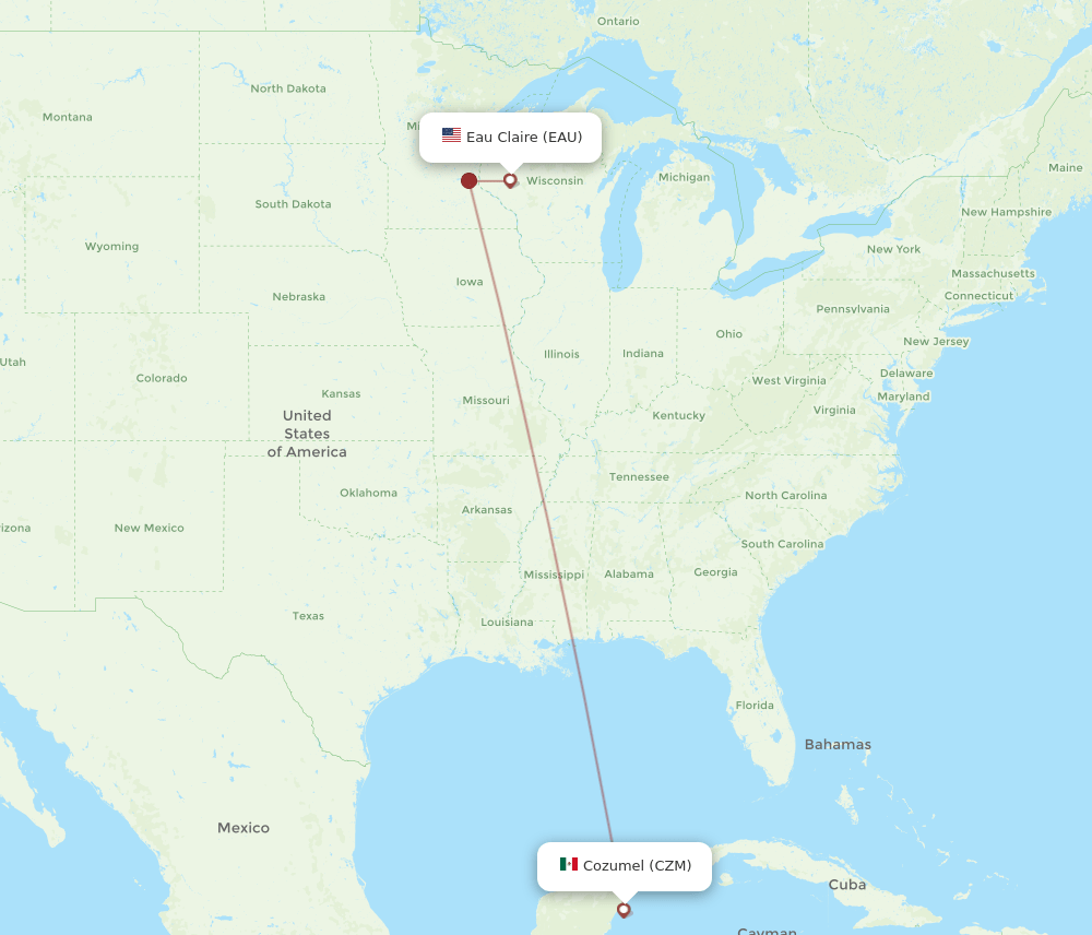 EAU to CZM flights and routes map