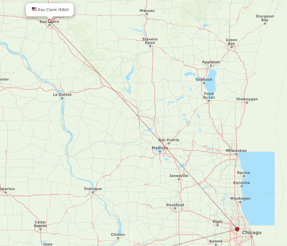 Moline - Eau Claire route map and flight paths