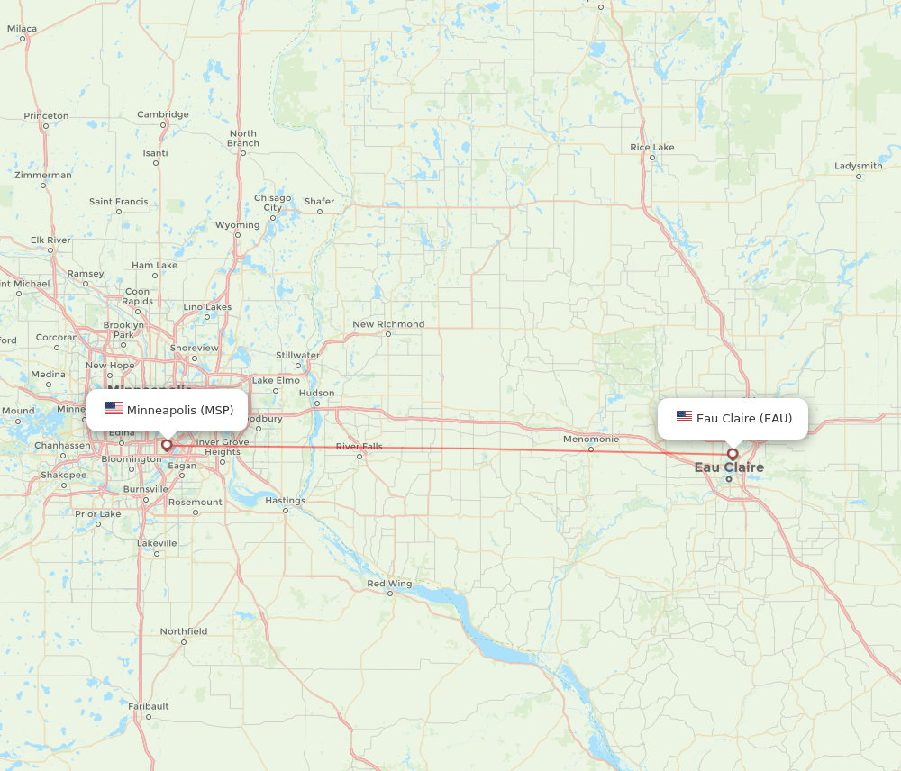 EAU to MSP flights and routes map