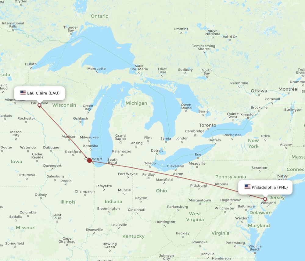 EAU-PHL flight routes