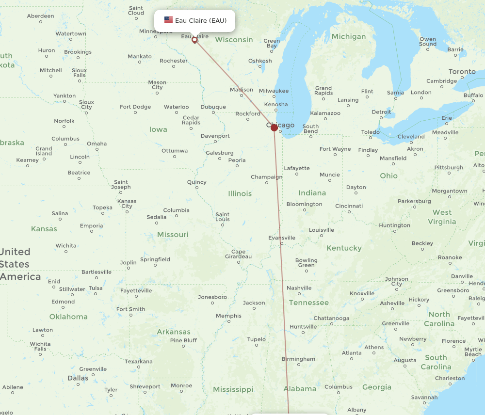 EAU-PNS flight routes