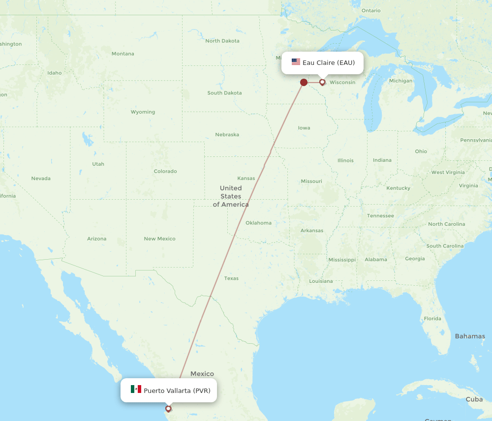 EAU to PVR flights and routes map