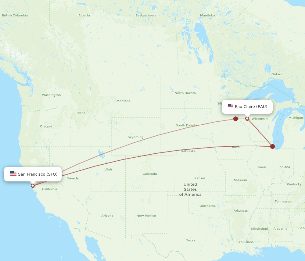 EAU-SFO flight routes