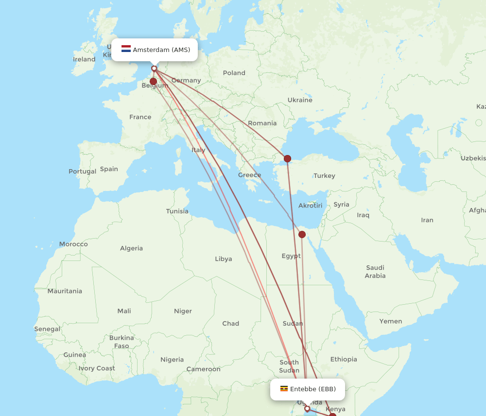EBB to AMS flights and routes map