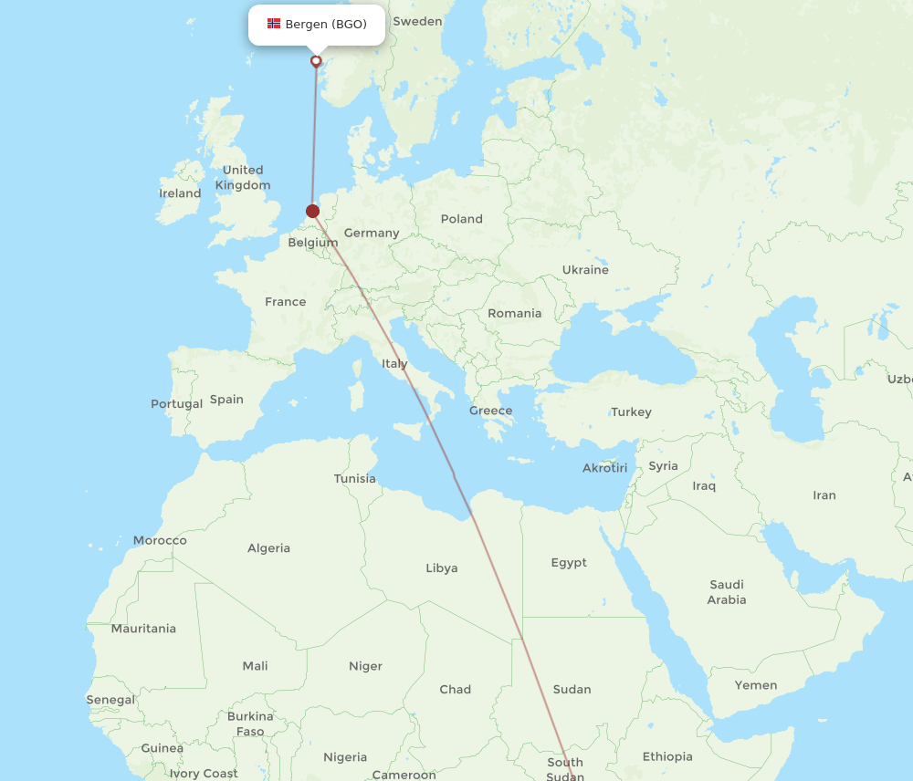 EBB-BGO flight routes