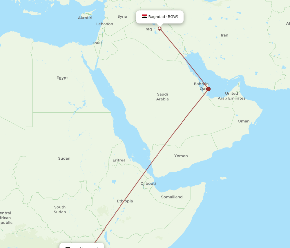 EBB-BGW flight routes