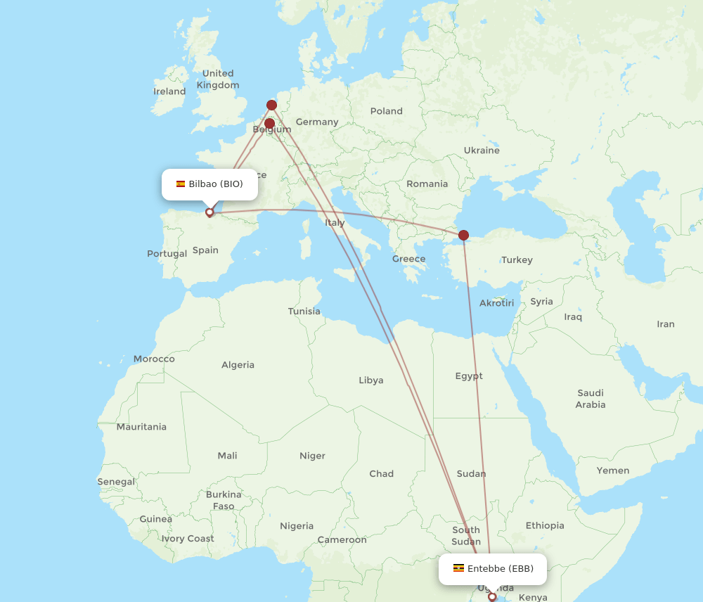 BIO to EBB flights and routes map