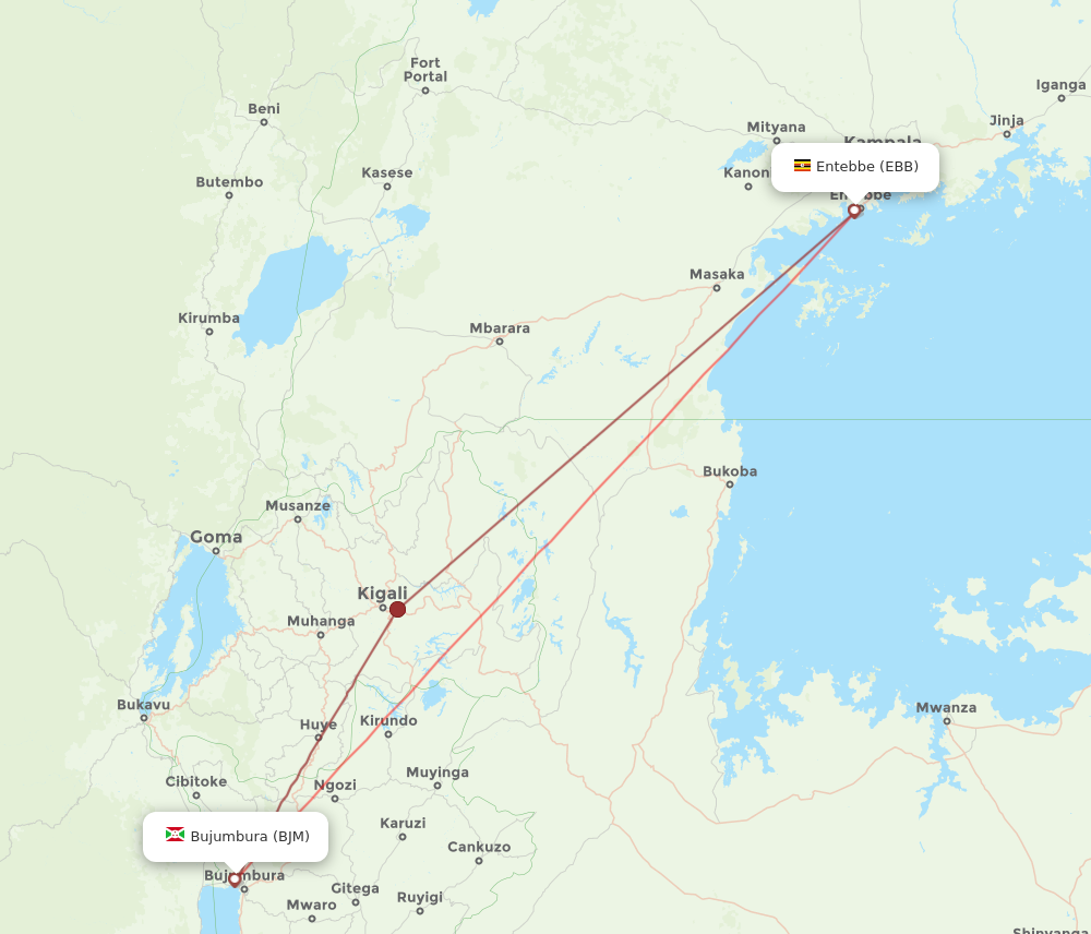 EBB to BJM flights and routes map