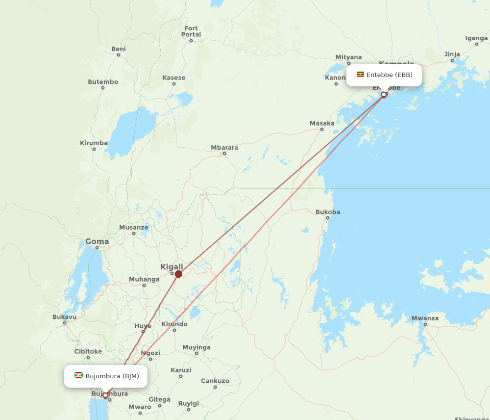 EBB to BJM flights and routes map