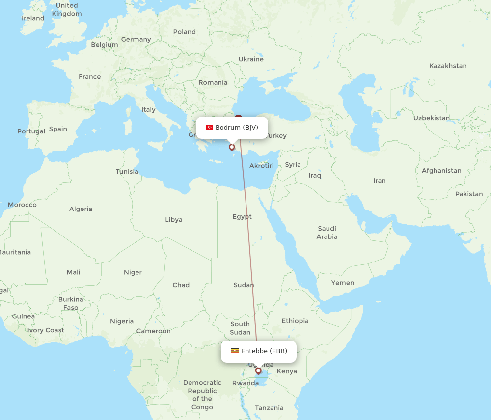 EBB to BJV flights and routes map