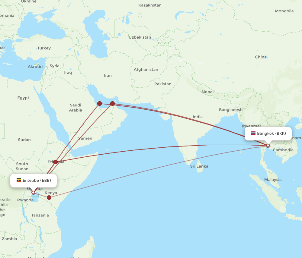 EBB-BKK flight routes