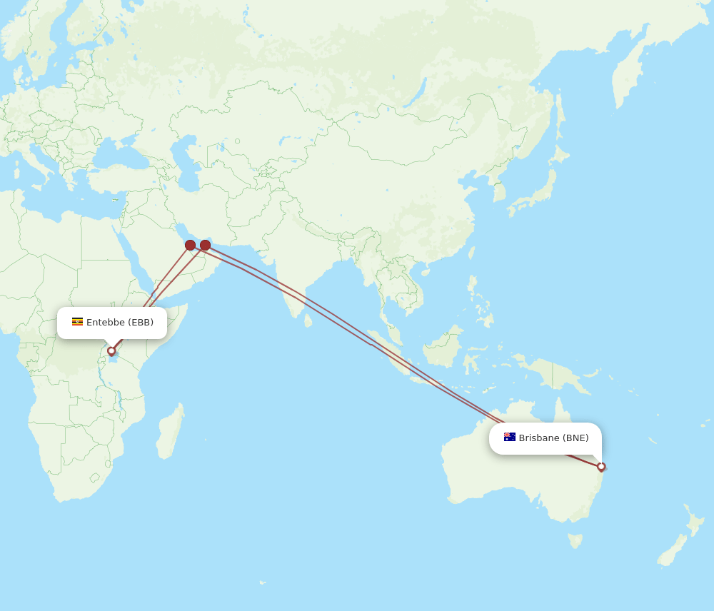 EBB-BNE flight routes