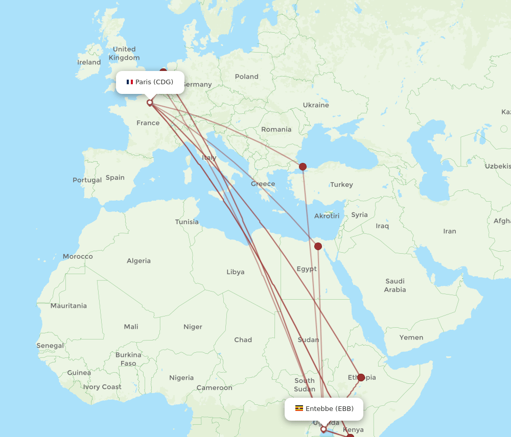 EBB-CDG flight routes