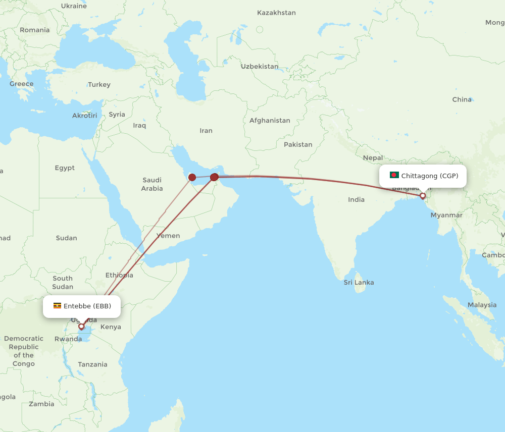 EBB to CGP flights and routes map