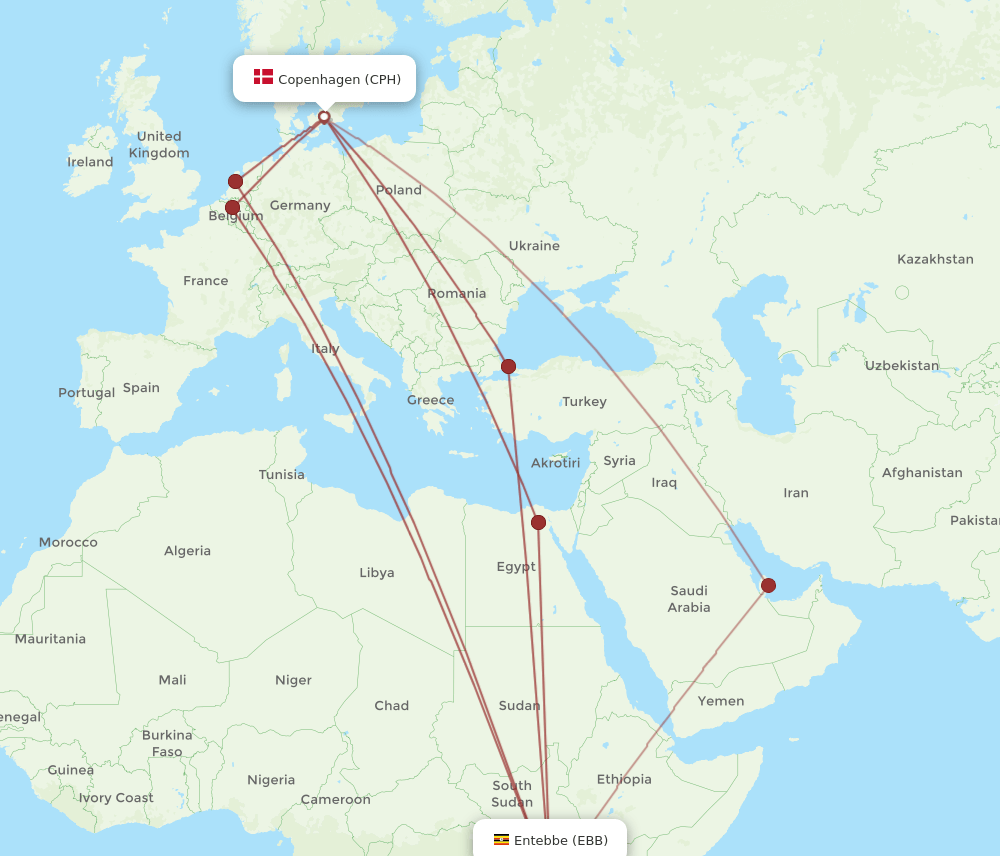 EBB-CPH flight routes